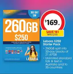 Coles Lebara $250 starter pack offer