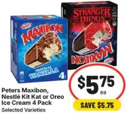IGA Peters maxibon, nestlé kit kat or oreo ice cream offer