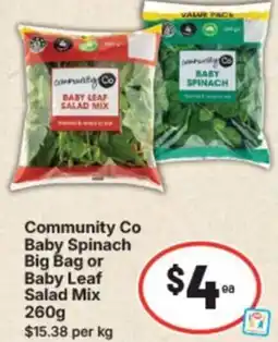 IGA Community co baby spinach big bag or baby leaf salad mix offer
