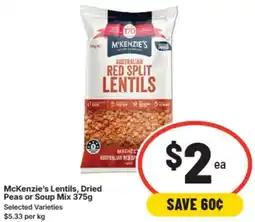 IGA Mckenzie's lentils, dried peas or soup mix offer