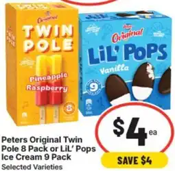 IGA Peters original twin pole or lil' pops ice cream offer
