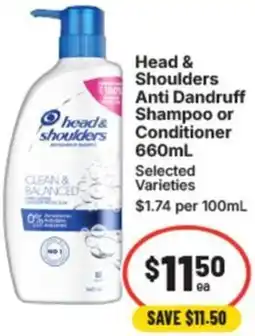 IGA Head & shoulders anti dandruff shampoo or conditioner offer