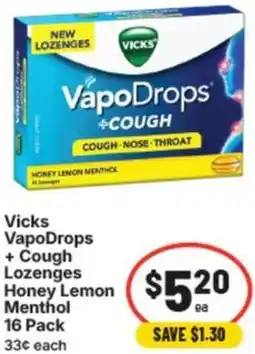 IGA Vicks vapodrops + cough lozenges honey lemon menthol offer