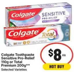 IGA Colgate toothpaste sensitive pro-relief or total premium offer