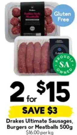 Drakes Drakes ultimate sausages, burgers or meatballs offer