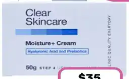 Priceline Clear skincare moisture+ cream with hyaluronic acid and prebiotics offer