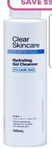 Priceline Clear skincare hydrating gel cleanser with 1% lactic acid offer