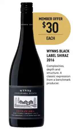 Dan Murphy's Wynns black label shiraz 2016 offer