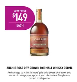 Dan Murphy's Archie rose dry grown rye malt whisky offer
