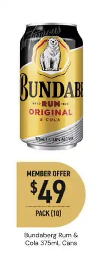 Dan Murphy's Bundaberg rum & cola cans offer