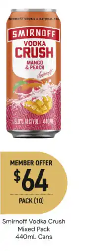Dan Murphy's Smirnoff vodka crush cans offer