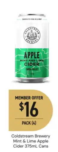 Dan Murphy's Coldstream brewery mint & lime apple cider cans offer