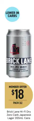 Dan Murphy's Brick lane hi-fi dry zero carb japanese lager cans offer
