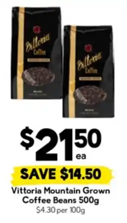Drakes Vittoria mountain grown coffee beans offer