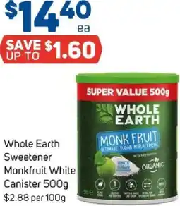 Foodland Whole earth sweetener monkfruit white canister offer