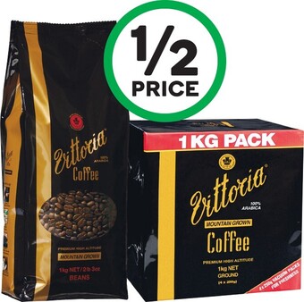 Woolworths Vittoria Mountain Grown Coffee Beans or Ground 1 kg offer