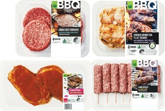 Woolworths Woolworths BBQ Burgers 400-500g, Kebabs 450-500g, Woolworths COOK Marinated Beef, Lamb or Pork Steaks 250-300g or Woolworths  offer