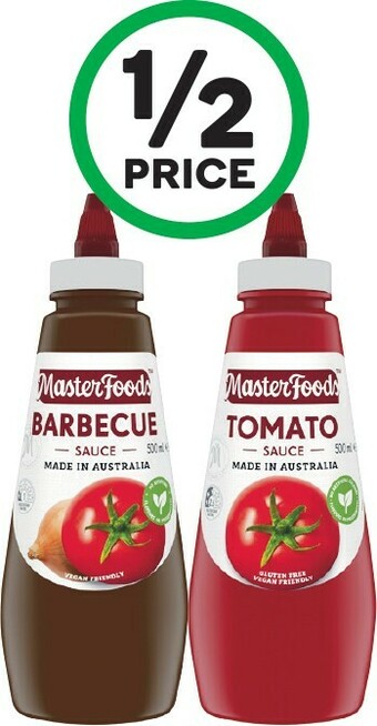 Woolworths MasterFoods Tomato or Barbecue Sauce 475-500ml offer