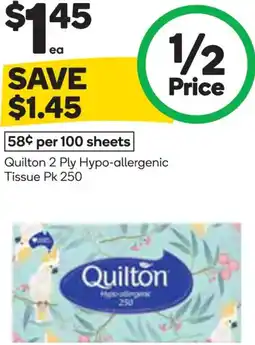 Woolworths Quilton 2 ply hypo-allergenic tissue offer