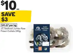 Woolworths Jc seafood jumbo raw prawn cutlets offer