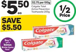 Woolworths Colgate total active prevention toothpaste offer