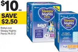Woolworths Babylove sleepy nights pants offer