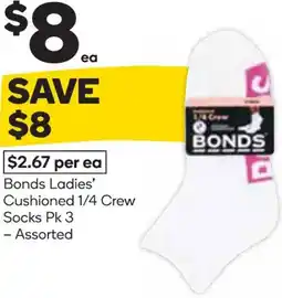 Woolworths Bonds ladies cushioned 1/4 crew socks offer