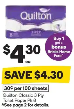 Woolworths Quilton classic 3 ply toilet paper offer