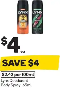Woolworths Lynx deodorant body spray offer