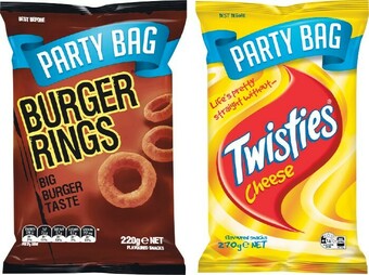 Woolworths Toobs, Twisties, Cheetos or Burger Rings Party Bags 165-270g offer