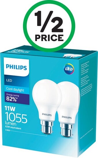 Woolworths Philips LED 1055 Lumen Cool BC Pk 2 offer