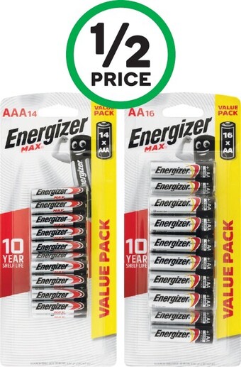 Woolworths Energizer Max AA Pk 16 or AAA Pk 14 offer