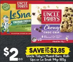 Drakes Uncle toby's muesli bars, roll- ups or le snak offer