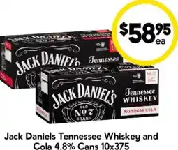 Drakes Jack Daniels Tennessee Whiskey and Cola 4.8% Cans offer