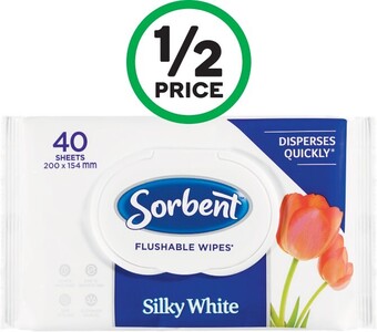 Woolworths Sorbent Flushable Wipes Pk 40 offer