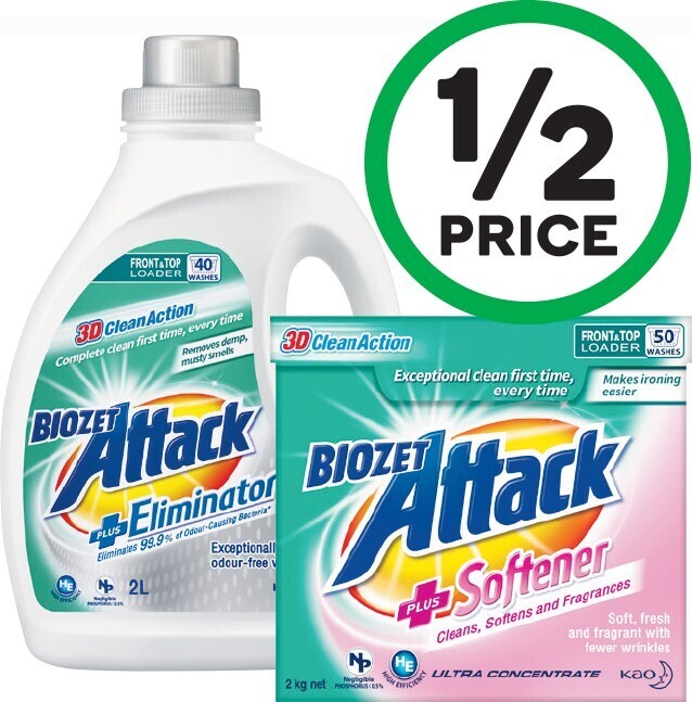 Biozet Attack Plus Laundry Liquid 2 Litre or Powder 2 kg offer at Woolworths