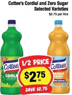 CORNETTS Cottee's cordial and zero sugar offer