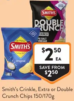 Foodworks Smith's crinkle, extra or double crunch chips offer