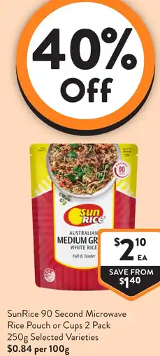 Foodworks Sunrice 90 second microwave rice pouch or cups offer