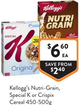 Foodworks Kellogg's nutri-grain, special k or crispix cereal offer