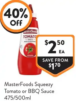 Foodworks Masterfoods squeezy tomato or bbq sauce offer