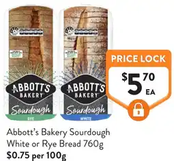 Foodworks Abbott's bakery sourdough white or rye bread offer