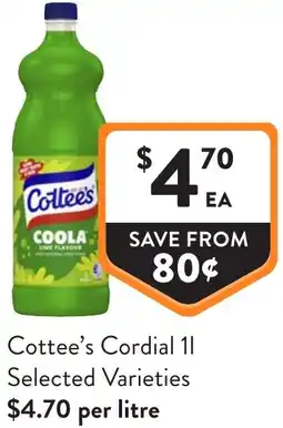 Foodworks Cottee's cordial offer