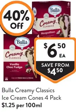 Foodworks Bulla creamy classics ice cream cones offer