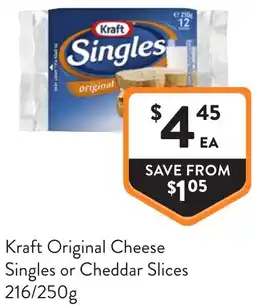 Foodworks Kraft original cheese singles or cheddar slices offer