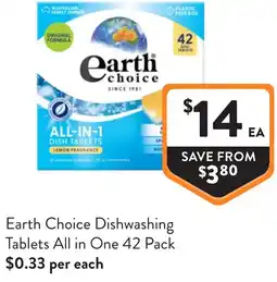 Foodworks Earth choice dishwashing tablets all in one offer