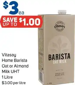 Foodland Vitasoy home barista oat or almond milk uht offer