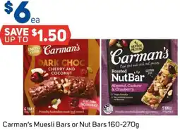 Foodland Carman's muesli bars or nut bars offer