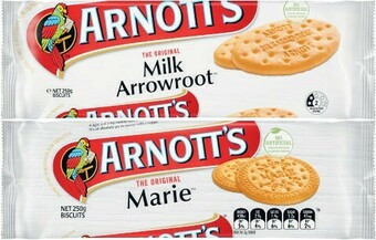 Coles Arnott’s Milk Arrowroot or Marie Biscuits 250g offer