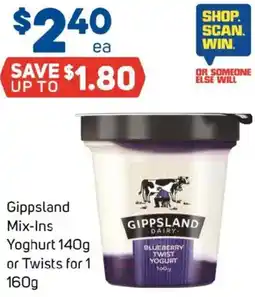 Foodland Gippsland mix-ins yoghurt or twists for 1 offer